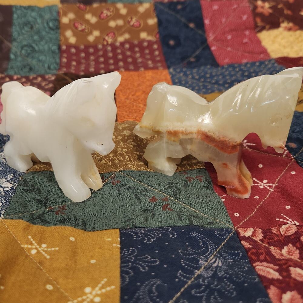 Vintage Hand-carved Mexican Onyx/Alabaster Horses Set Of 2